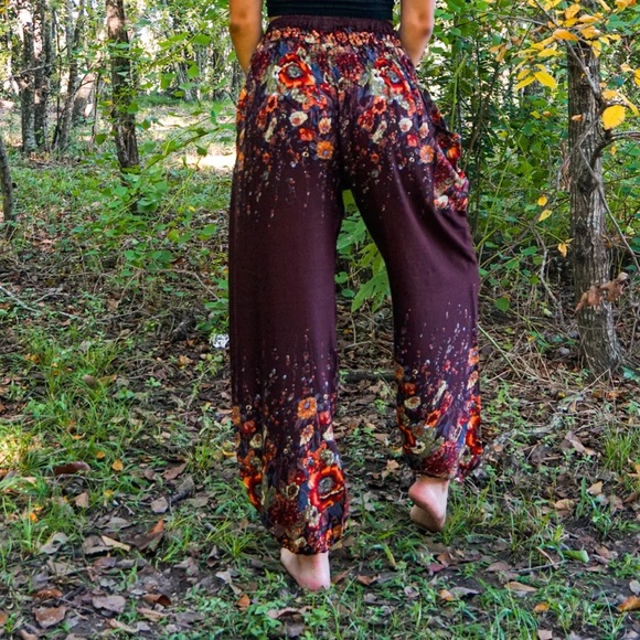 Boho Brown Floral Harem Pants One Size Fits Like Small/ Medium - Picture 4 of 7